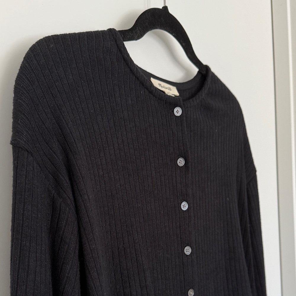 Madewell Black Ribbed Button-Up Sweater